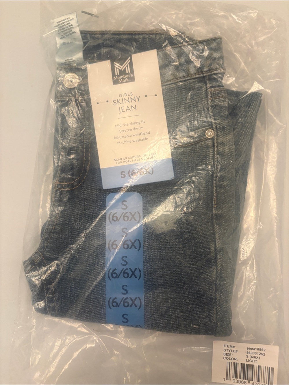Member's Mark Girls' Light Blue Skinny Jeans - S (6/6X)